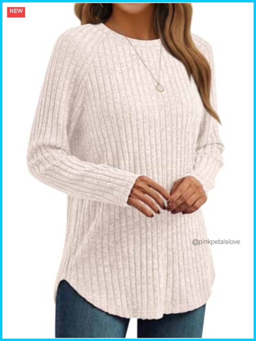 Womens Long Sleeve Ribbed Knit Tunic Top Crewneck Curved Hem Fall Layering